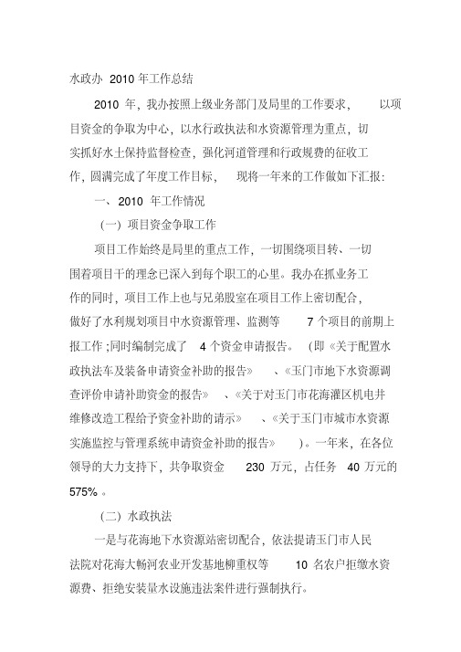水政办2010年工作总结