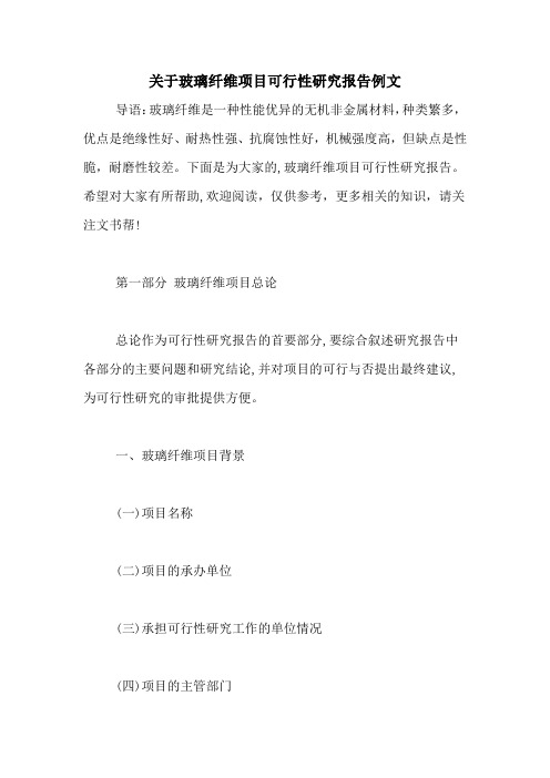 2021年关于玻璃纤维项目可行性研究报告例文