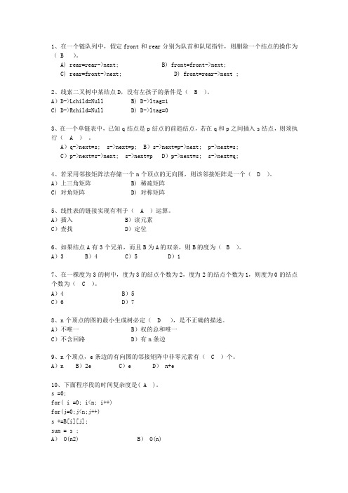 2014江苏省JAVA版数据结构(必备资料)