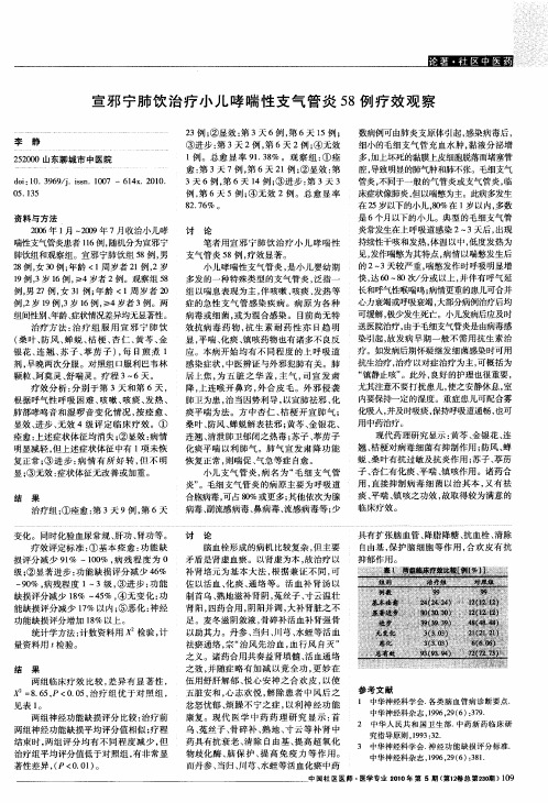 宣邪宁肺饮治疗小儿哮喘性支气管炎58例疗效观察