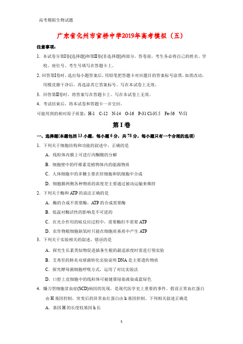 广东省化州市官桥中学2019年高考模拟(五)生物试题