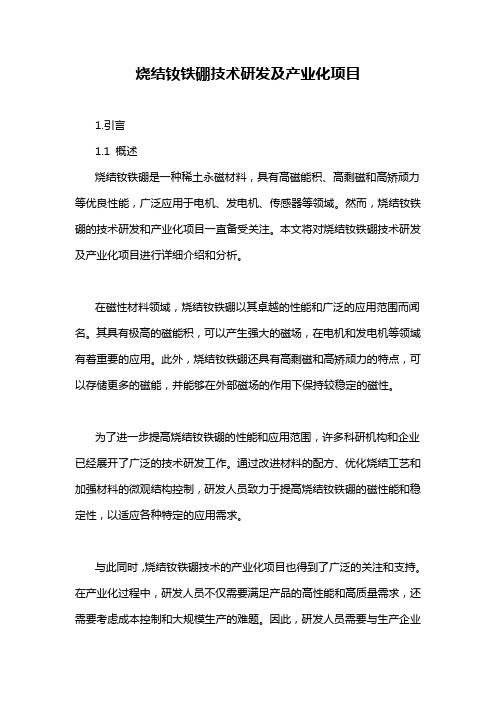烧结钕铁硼技术研发及产业化项目