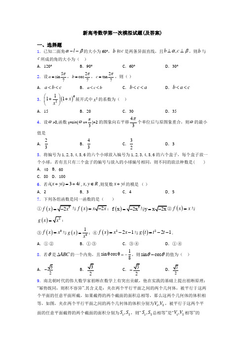 新高考数学第一次模拟试题(及答案)