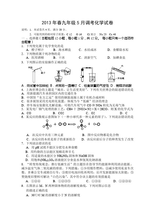2013年春九年级5月调考化学试卷