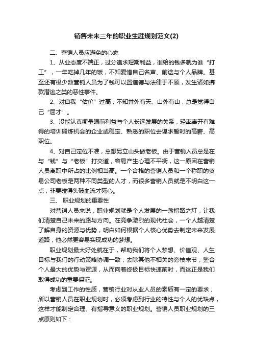 销售未来三年的职业生涯规划范文（2）