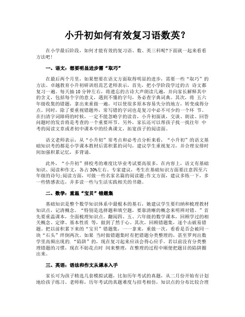 小升初如何有效复习语数英