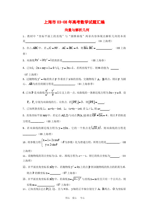 上海市历年高三数学高考试题汇编：向量与解析几何沪教版新课标