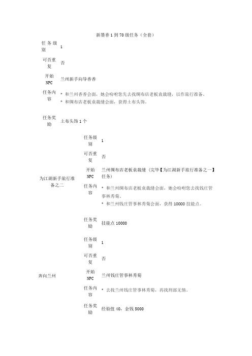 2021年新墨香1到70级任务全套