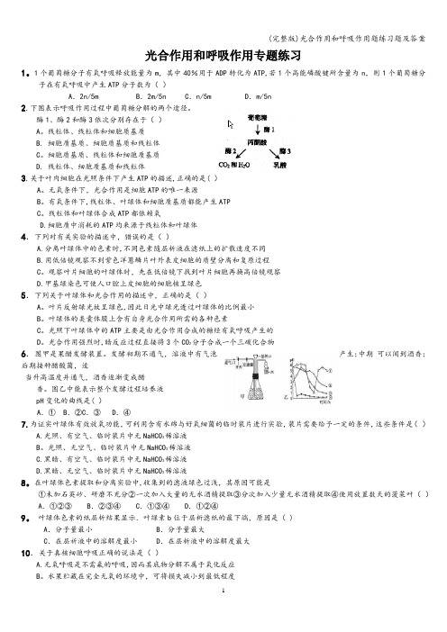 (完整版)光合作用和呼吸作用题练习题及答案