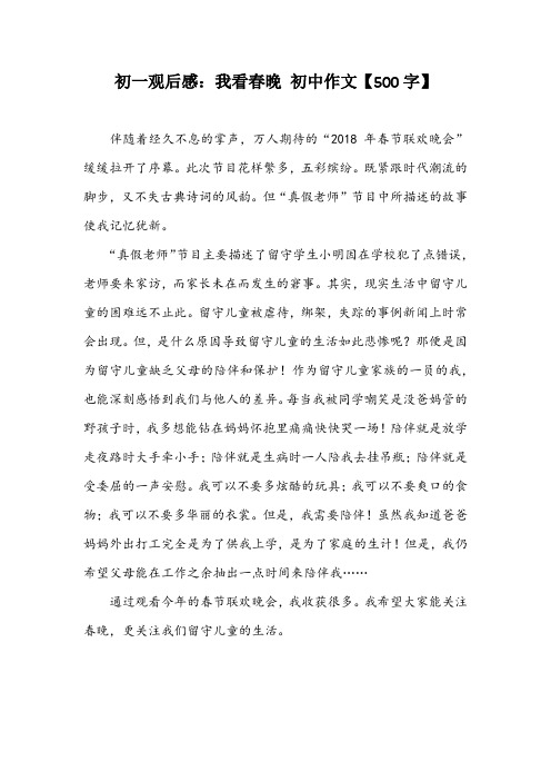 初一观后感：我看春晚 初中作文【500字】