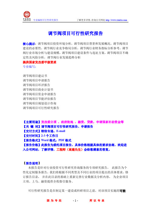 调节阀项目可行性研究报告