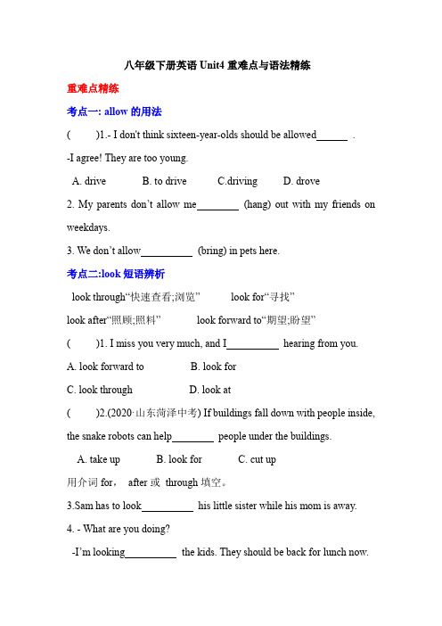 八年级下册英语unit4重难点与语法精练(含答案)