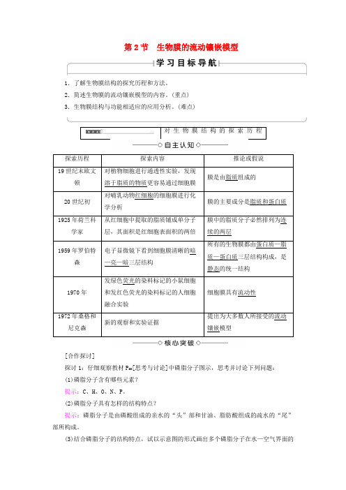 高中生物第四章细胞的物质输入和输出第2节生物膜的流动镶嵌模型学案新人教版必修