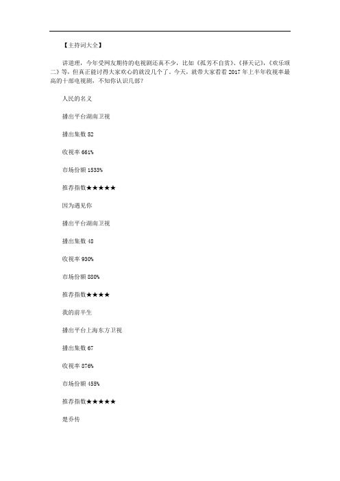 最新2020年上半年收视率最高的十部电视剧.doc