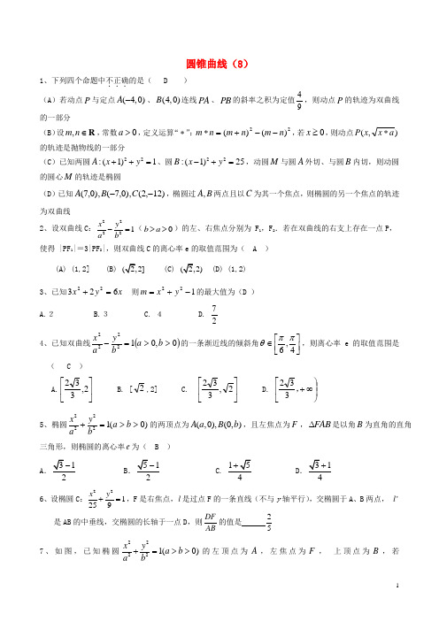 (新课标)高考数学一轮复习名校尖子生培优大专题圆锥曲线训练8新人教A版【含答案】