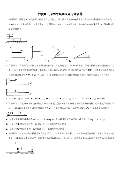 人教版必修一 第四章牛顿第二定律-滑块类问题专题训练(无答案)