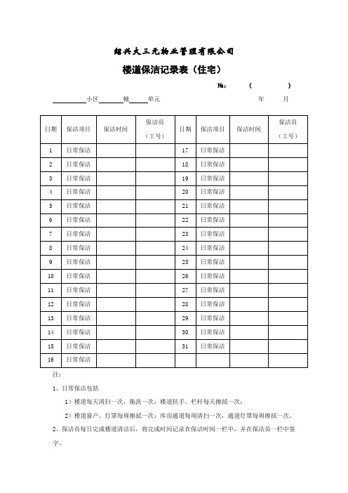 楼道保洁记录表