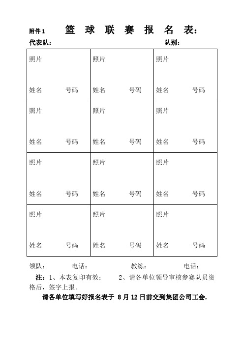篮球联赛报名表