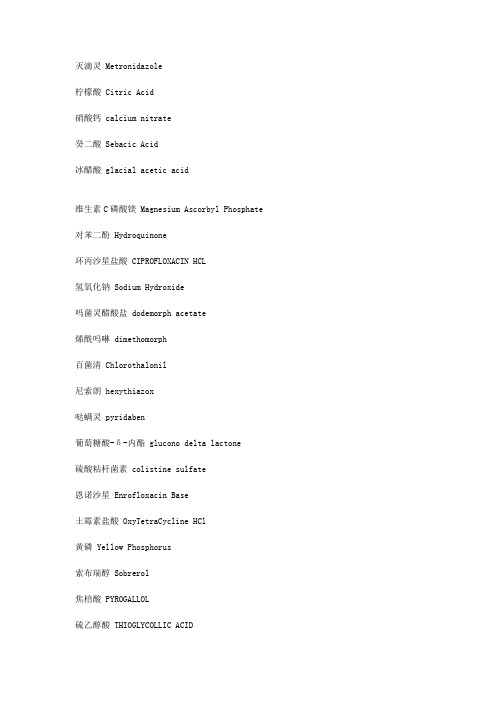 化工原料和产品中英文对照
