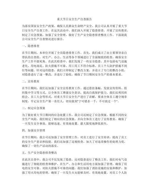 重大节日安全生产自查报告