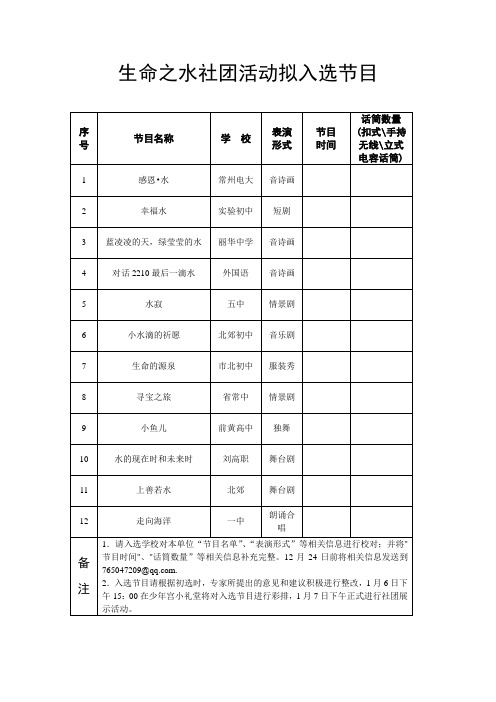 生命之水社团活动入选节目