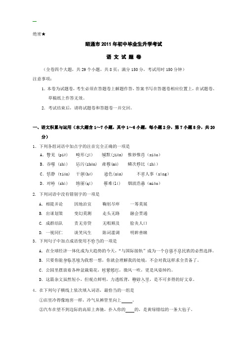 云南省昭通市2011年中考语文试题