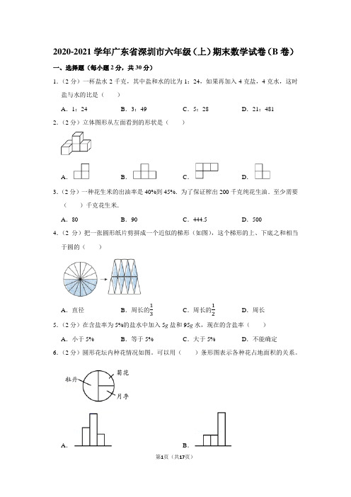 2020-2021学年广东省深圳市六年级(上)期末数学试卷(学生版+解析版)(b卷)