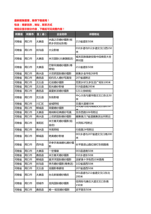 新版河南省周口市婚纱摄影企业公司商家户名录单联系方式地址大全565家