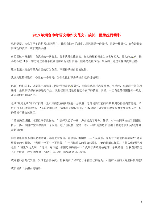 山东省烟台市2013年中考语文满分作文 成长,因承担而精彩