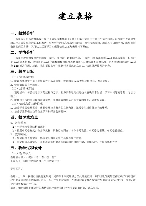 高中信息技术必修：信息技术基础-建立表格(区一等奖)