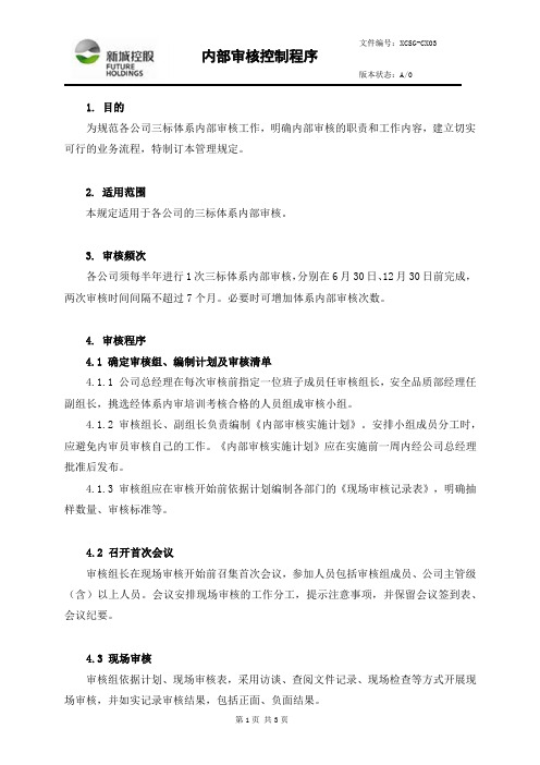 CX03内部审核控制程序_商业项目程序文件