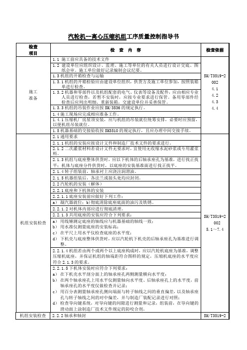 汽轮机--离心压缩机组工序质量控制指导书