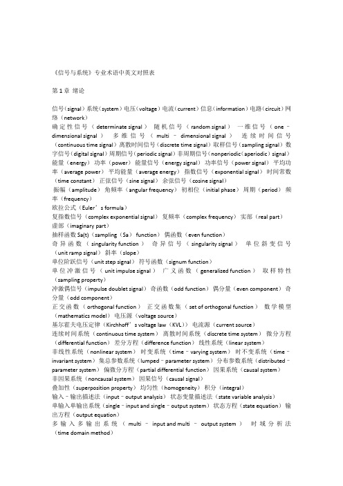 《信号与系统》专业术语中英文对照表