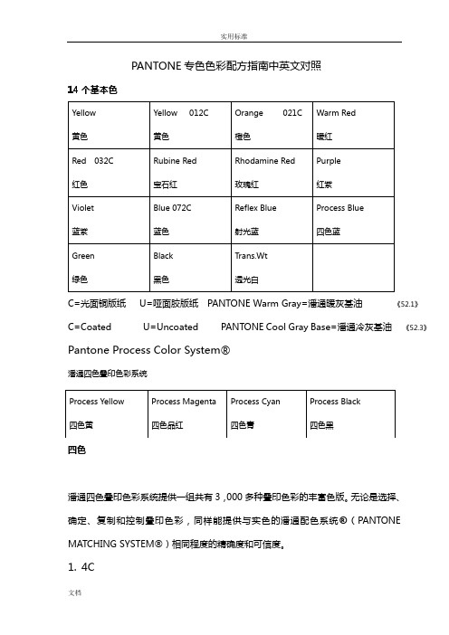 PANTONE专色色彩配方指南设计中英文对照