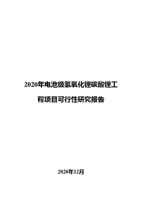2020年电池级氢氧化锂碳酸锂工程项目可行性研究报告