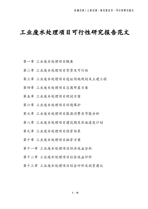 工业废水处理项目可行性研究报告范文