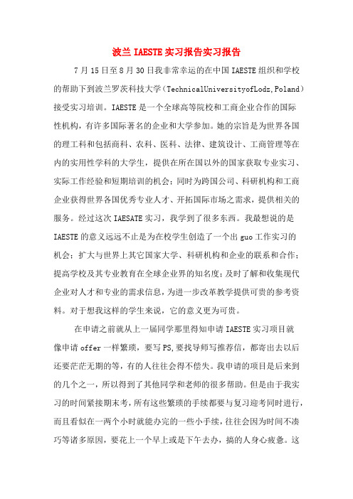 波兰IAESTE实习报告实习报告