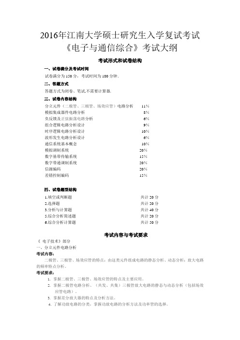 2016-入学复试电子与通信综合考试大纲