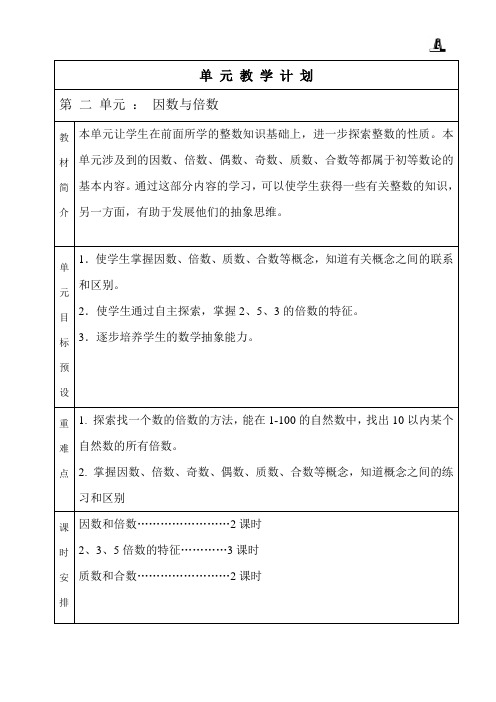 因数与倍数(表格式)