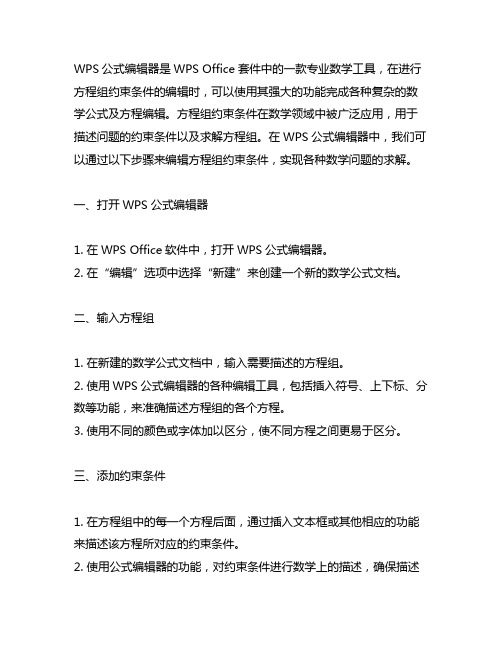 wps公式编辑器约束条件方程组