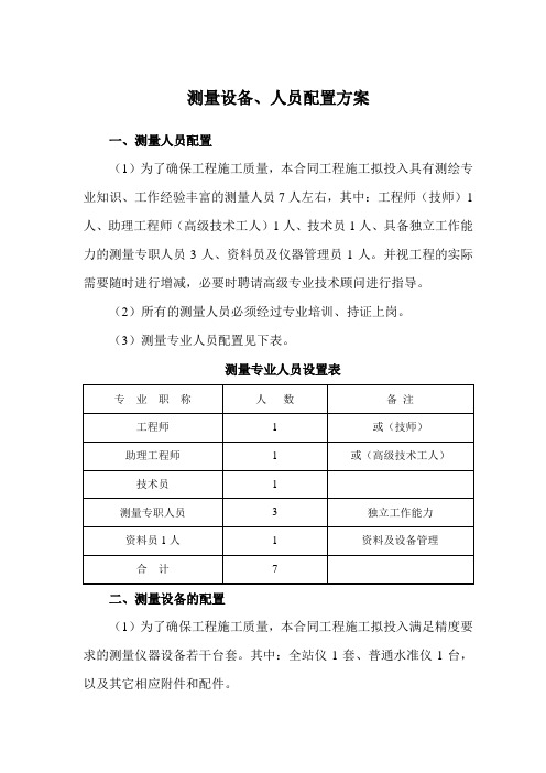 测量设备、人员配置方案