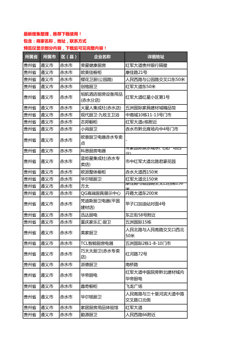 新版贵州省遵义市赤水市橱柜企业公司商家户名录单联系方式地址大全51家