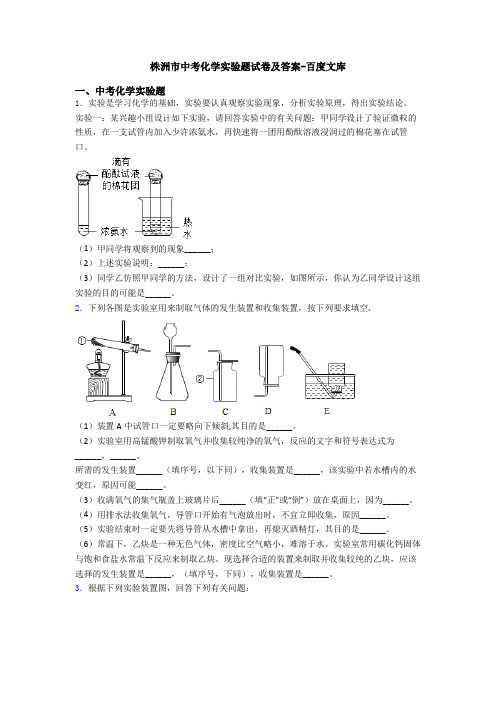 株洲市中考化学实验题试卷及答案-百度文库