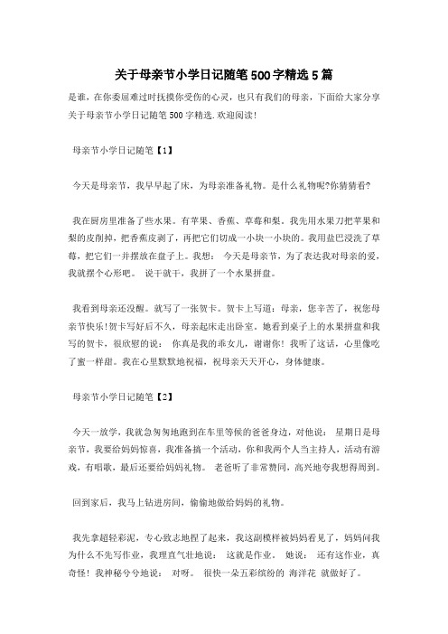 关于母亲节小学日记随笔500字精选5篇
