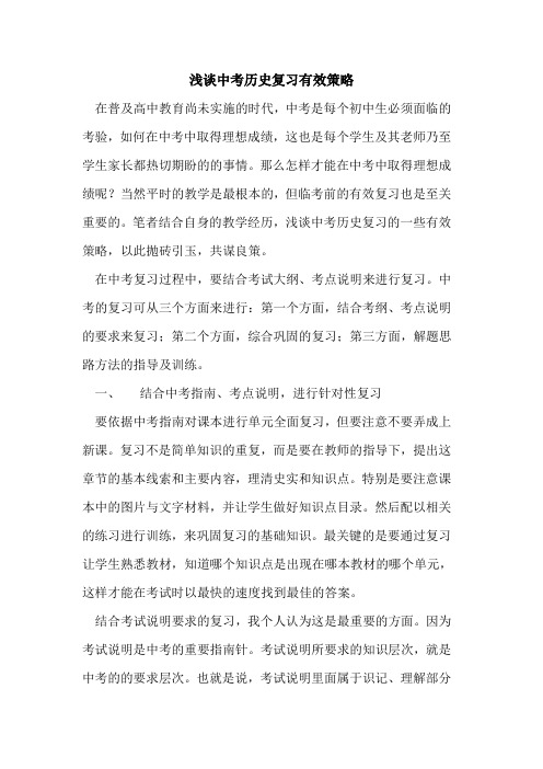 中考历史复习有效策略论文