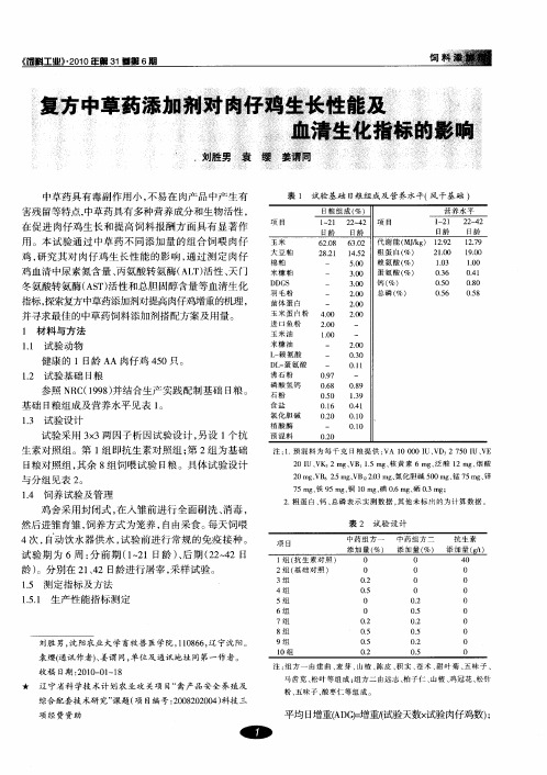 复方中草药添加剂对肉仔鸡生长性能及血清生化指标的影响