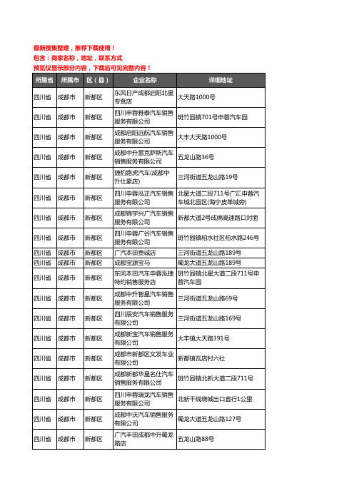 新版四川省成都市新都区4S店企业公司商家户名录单联系方式地址大全27家