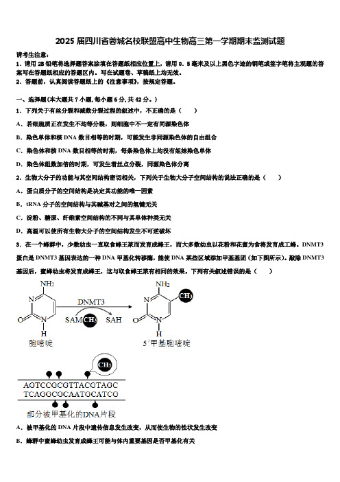 2025届四川省蓉城名校联盟高中生物高三第一学期期末监测试题含解析