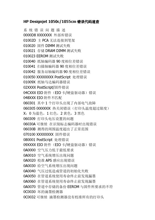 HP 1050错误代码速查