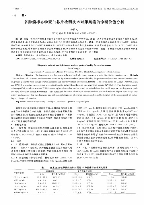 多肿瘤标志物蛋白芯片检测技术对卵巢癌的诊断价值分析